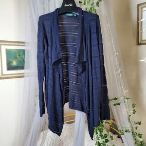 LAUREN RALPH LAUREN Women's LONG SLEEVE CARDIGAN Crochet Waterfall Front Size XL